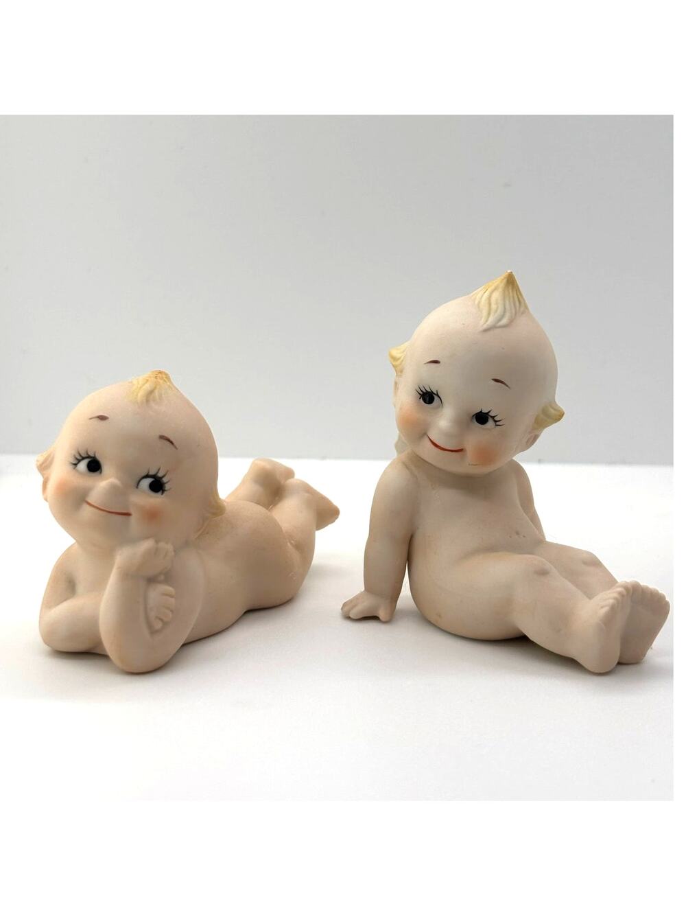 Adorable Vintage 1985 Jesco Rose O'Neill Porcelain Kewpie Dolls, 2 Figurines